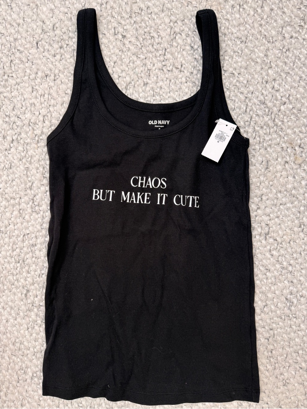 Old Navy Black Graphic Tank - Chaos But Make It Cute